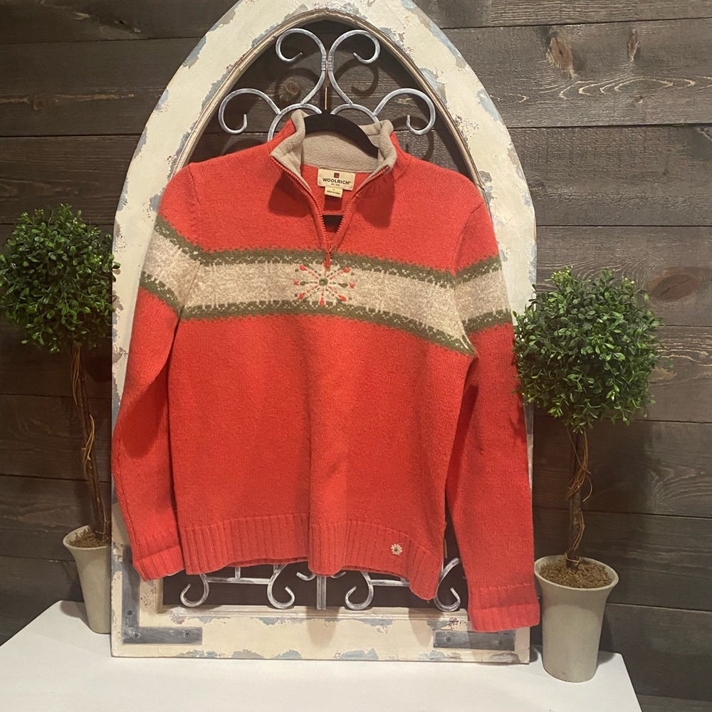 Woolrich Red and Cream Fair Isle Pullover Sweater